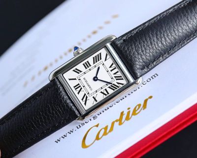 TW Factory Cartier Tank Must 33.7*25.5/29.5*22MM 316L Steel 751 Movement Calfskin Black/Red Strap White Watch